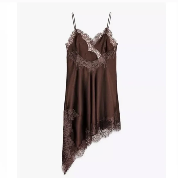 ZARA ASYMMETRIC LACE DRESS Brown Chocolate - Picture 16 of 16